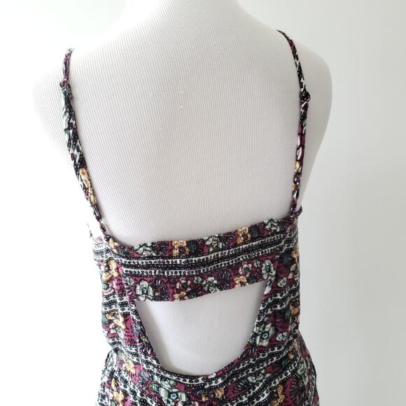 American Eagle Romper Beaded Purple Floral Viscose Cut Out Back Medium - Picture 4 of 9